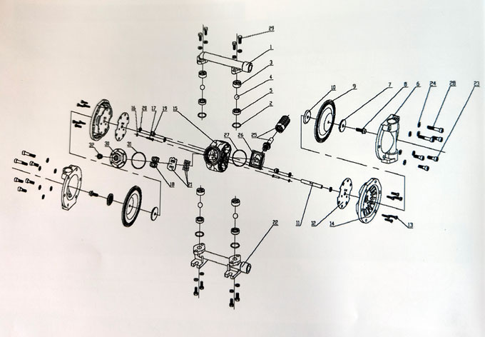 單向氣動隔膜泵拆解圖